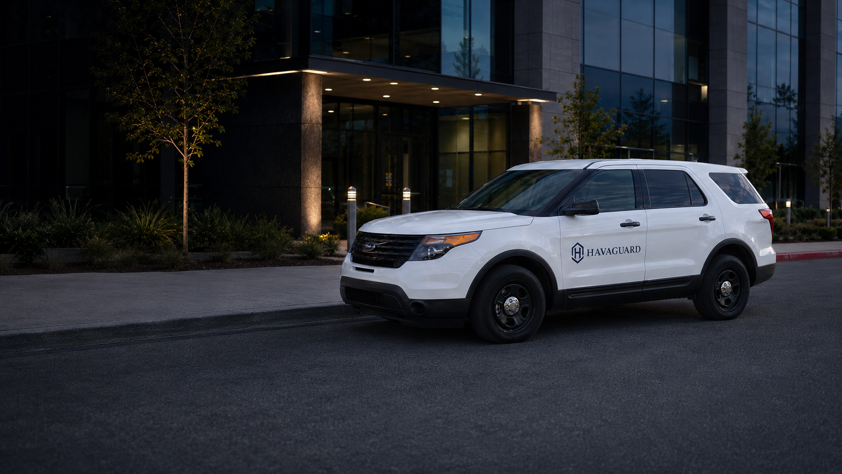 HAVAGUARD mobile patrol vehicle positioned outside a managed commercial property